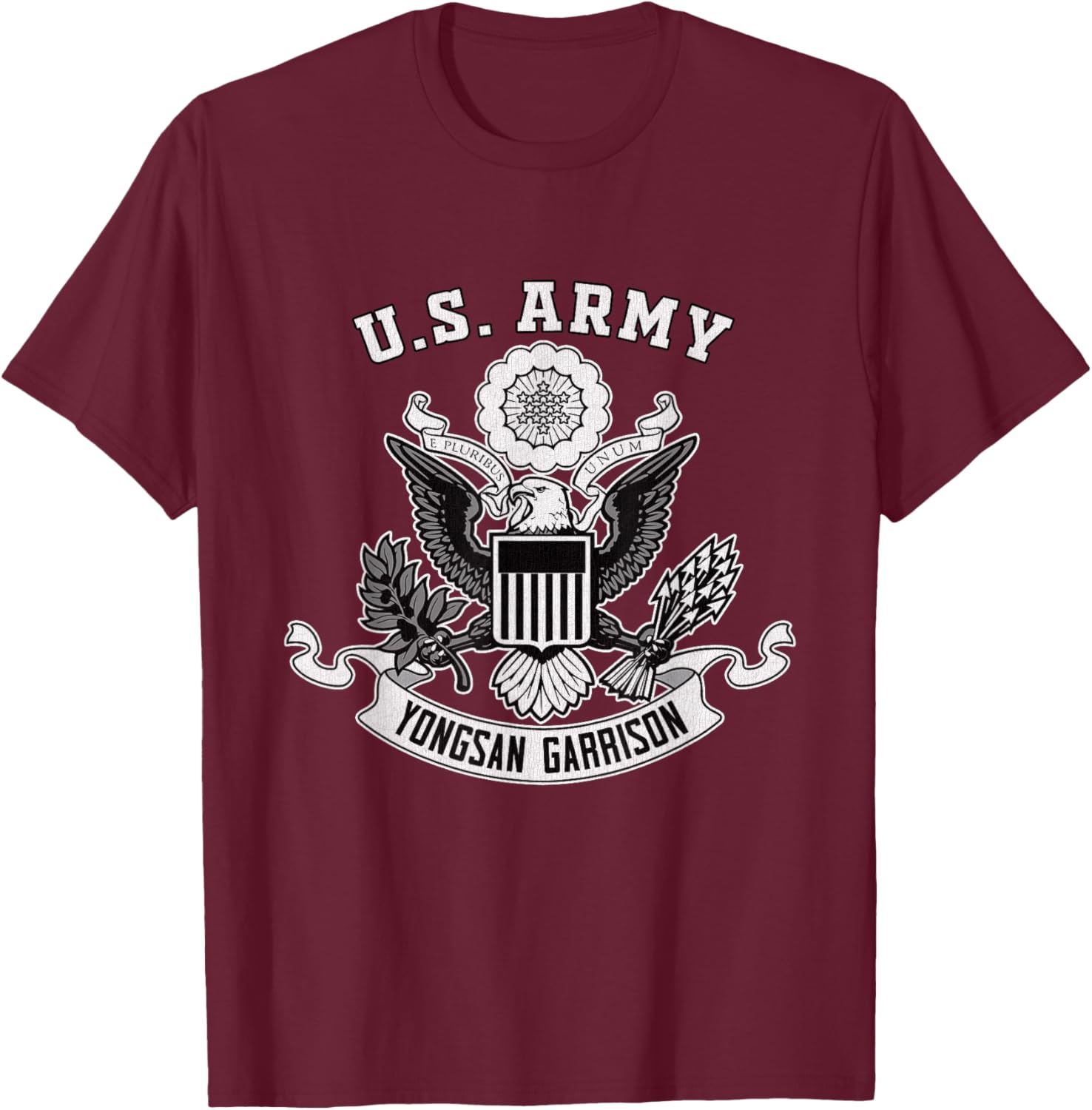 Yongsan Garrison South Korea Military Base Eagle Emblem T-Shirt - T-Shirt | Maroon