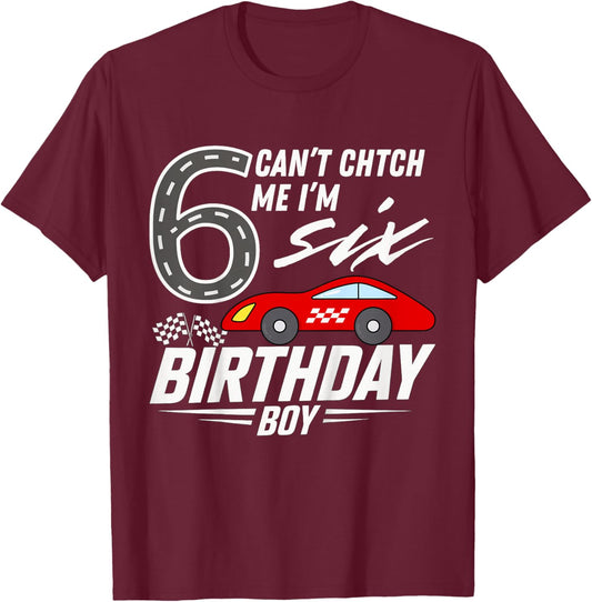 Kids Race Car Racing 6th Birthday Party for Six Year Old Bday Boy T-Shirt - T-Shirt | Maroon