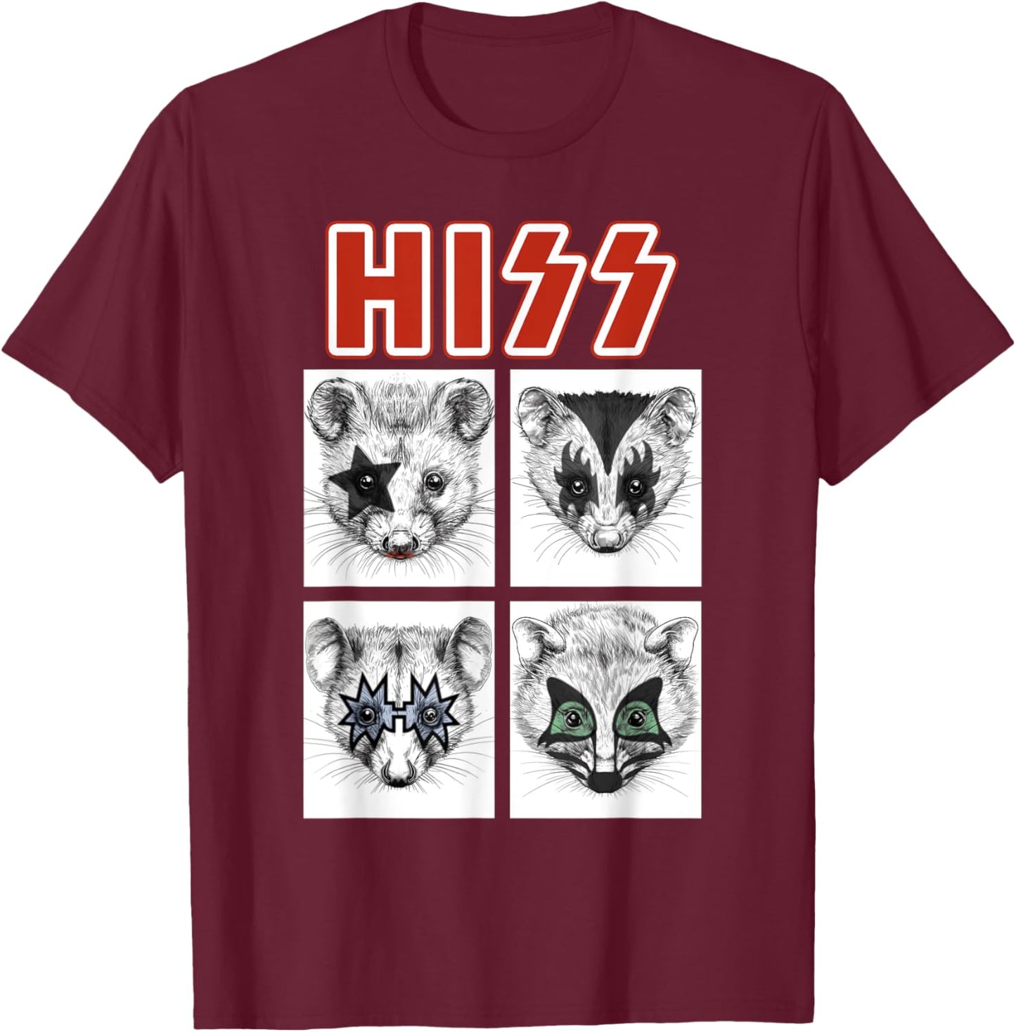 Retro Opossum Rock Music Band Concert 80s 90s Funny Opossum T-Shirt - T-Shirt | Maroon