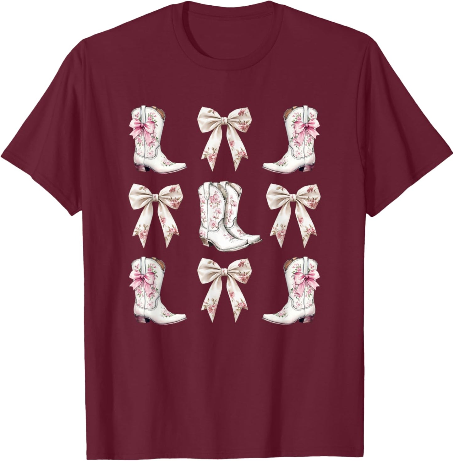 Cowgirl Pink toile coquette bows T-Shirt - T-Shirt | Maroon