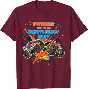 Hot Wheels Monster Trucks - Father of Birthday Boy T-Shirt - T-Shirt | Maroon