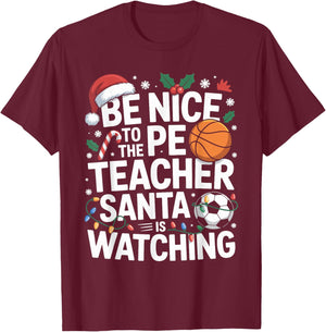 PE Teacher Christmas Physical Education Xmas T-Shirt - T-Shirt | Maroon