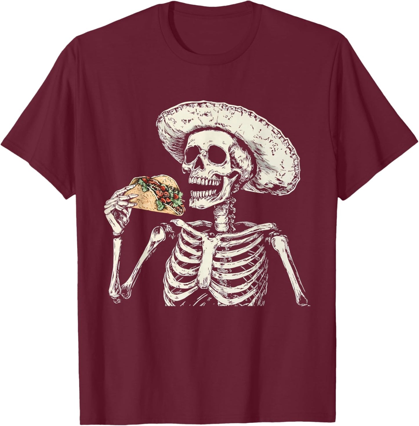 Mexican Skeleton Taco Lover T-Shirt - T-Shirt | Maroon