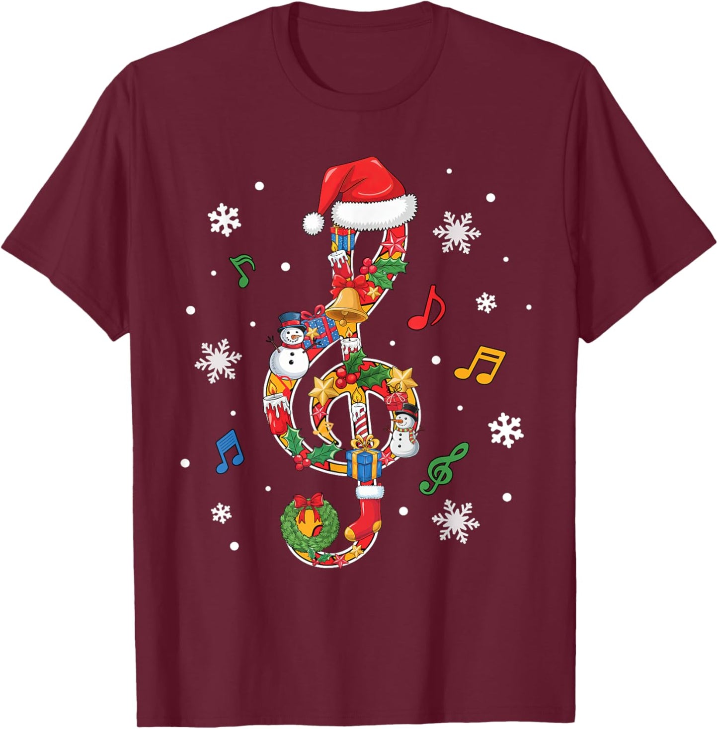 Merry Christmas Musical Note Music Lover Kids Music Teachers T-Shirt - T-Shirt | Maroon