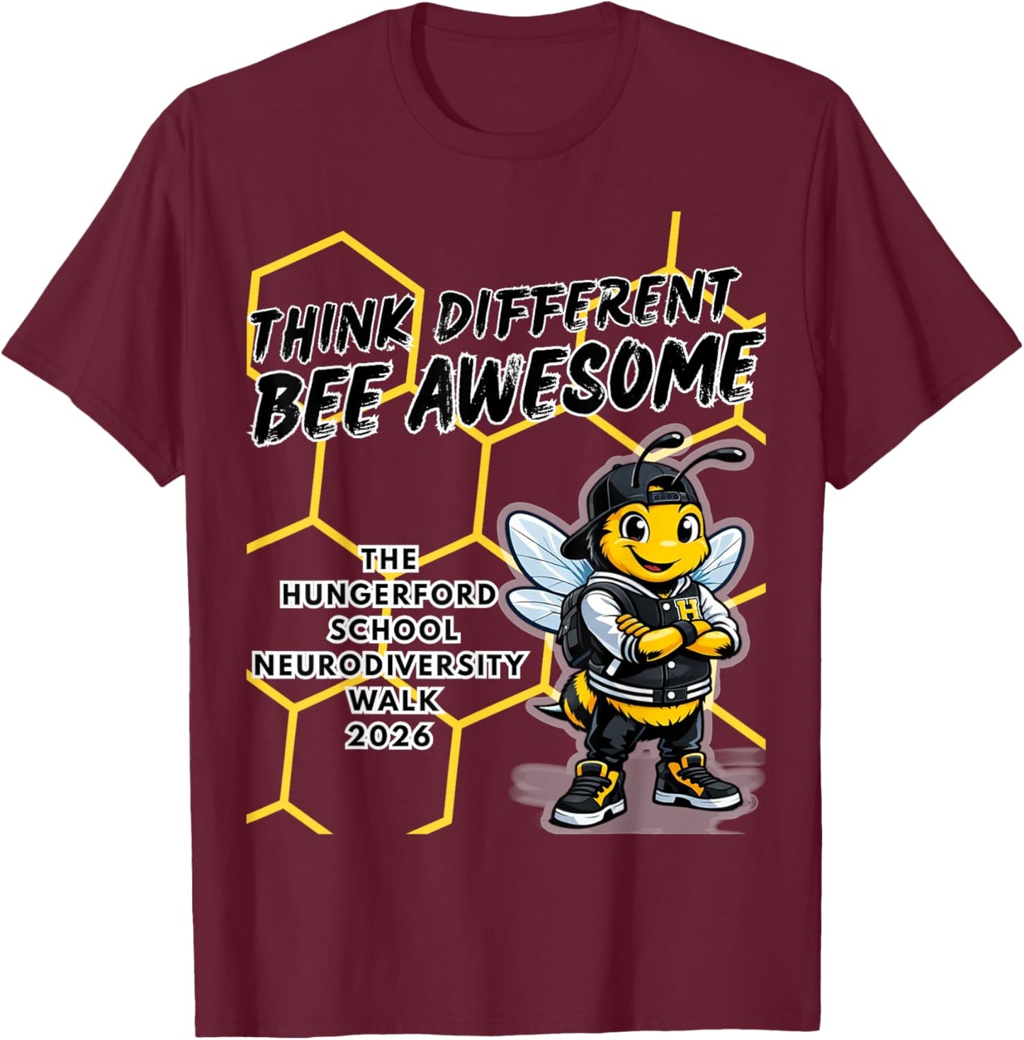 Bee Awesome The Hungerford School T-Shirt - T-Shirt | Maroon
