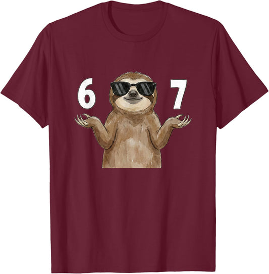 67 Meme Lazy Shirt 6 7 Main Gesture Kids Slang Six Seven T-Shirt - T-Shirt | Maroon