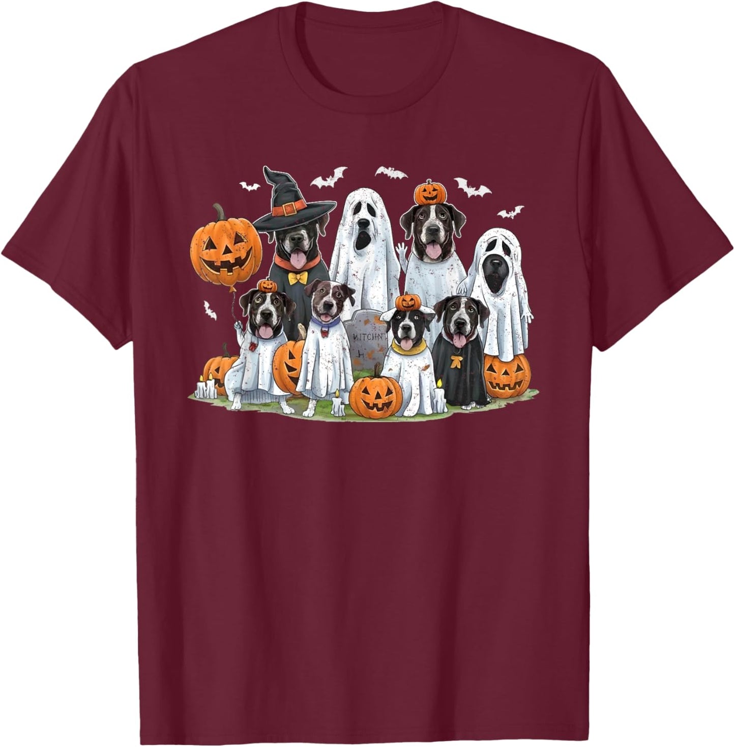 Dog Ghost Cute Dogs Dressed As Ghosts Funny Halloween Gifts T-Shirt - T-Shirt | Maroon