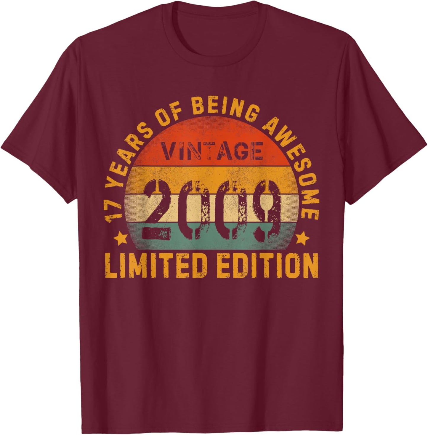 Vintage 2009 17th Birthday 17 Years Being Awesome Men Kids T-Shirt - T-Shirt | Maroon