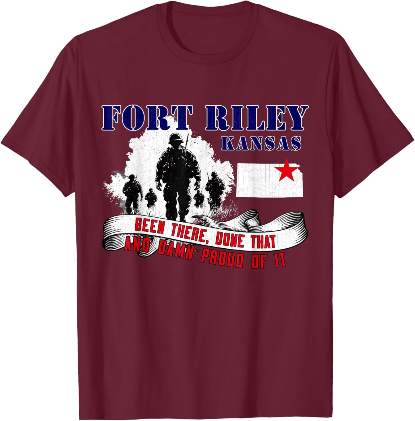 Fort Riley Kansas US Military Base Veterans Day Gifts T-Shirt - T-Shirt | Maroon