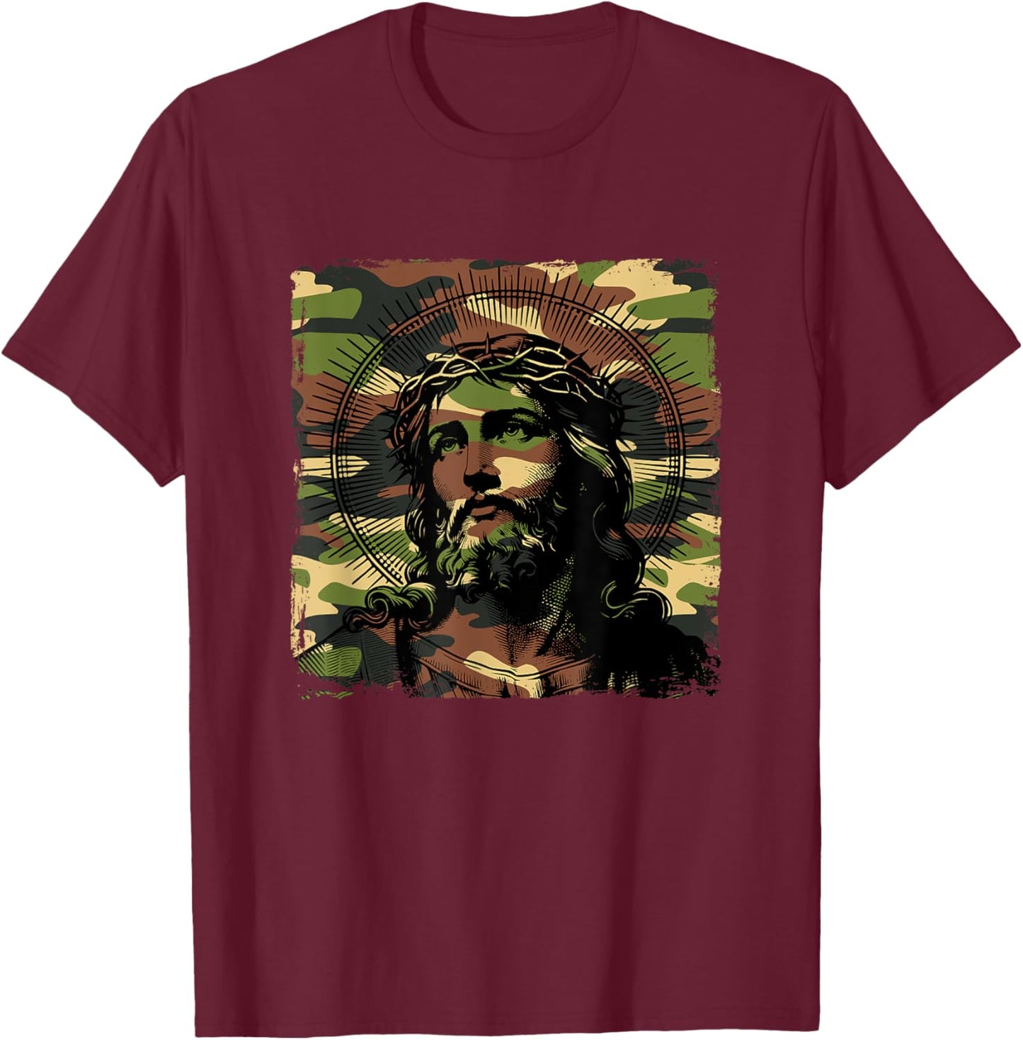 Jesus Camo Camouflage Christian Bible Faith Hunting Church T-Shirt - T-Shirt | Maroon