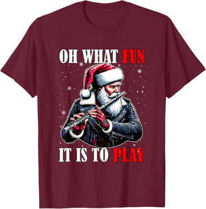 What Funny It Is To Play Christmas Santa Playing Flute T-Shirt - T-Shirt | Maroon