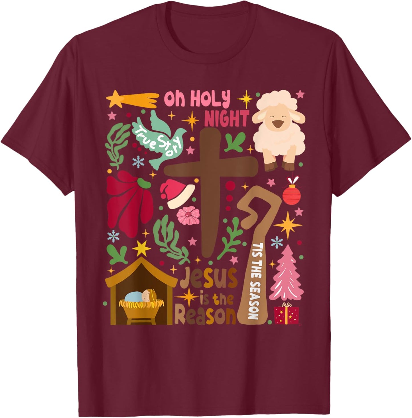 True Story Jesus Christmas Nativity Scene Christian Faith T-Shirt - T-Shirt | Maroon