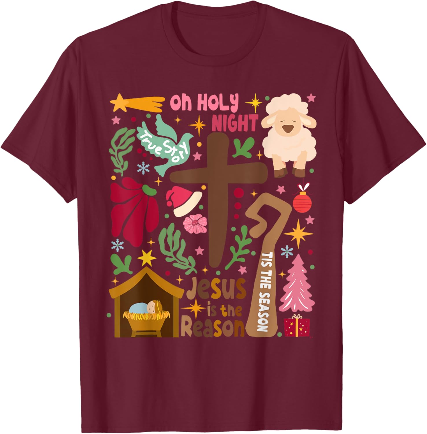 True Story Jesus Christmas Nativity Scene Christian Faith T-Shirt - T-Shirt | Maroon
