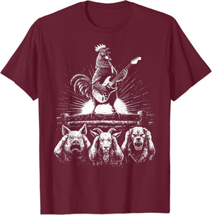 Funny Rooster Playing Electric Guitar Loud Rock Music Alarm T-Shirt - T-Shirt | Maroon