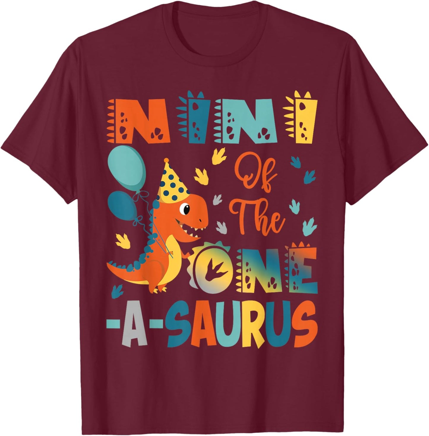 Nini Of The One-A-Saurus 2Nd Birthday Dinosaur Party T-Shirt - T-Shirt | Maroon