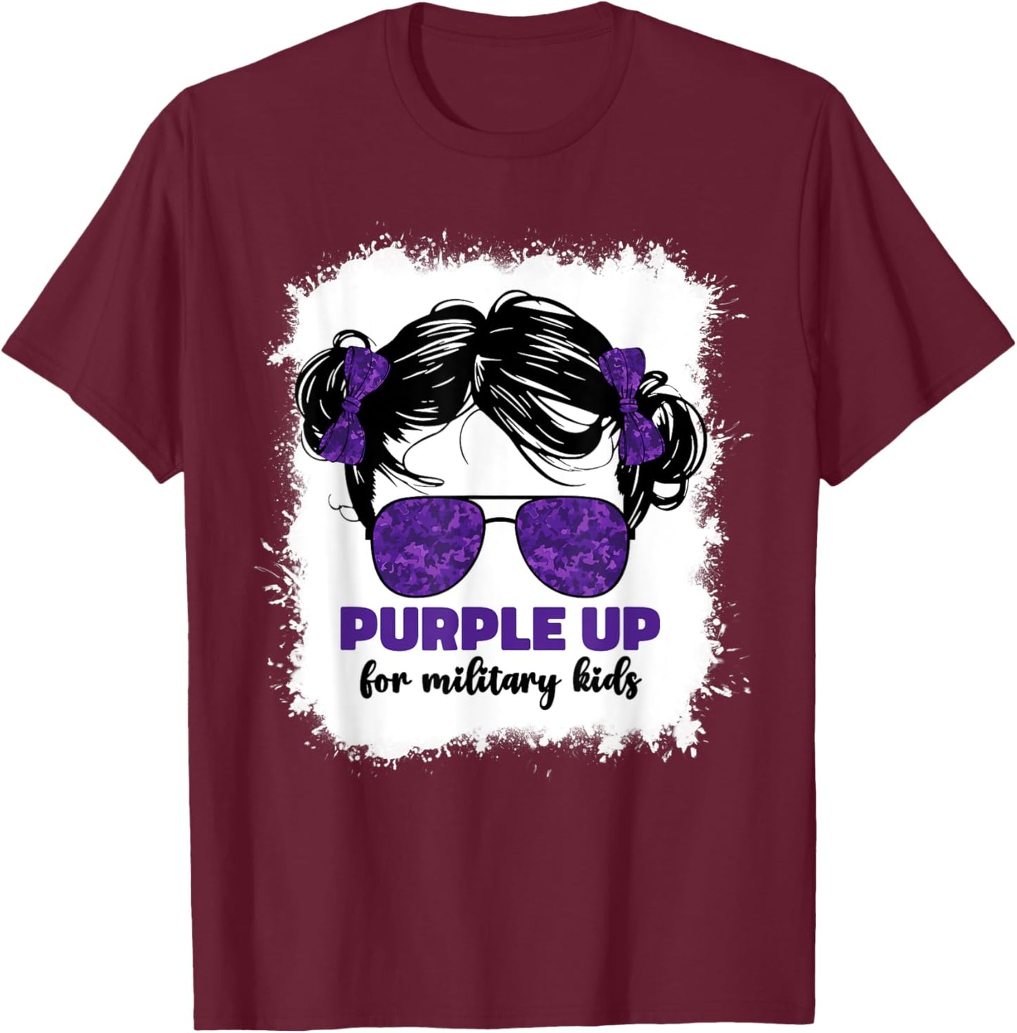 Purple Up For Military Kids Girls Month Of Military Child T-Shirt - T-Shirt | Maroon