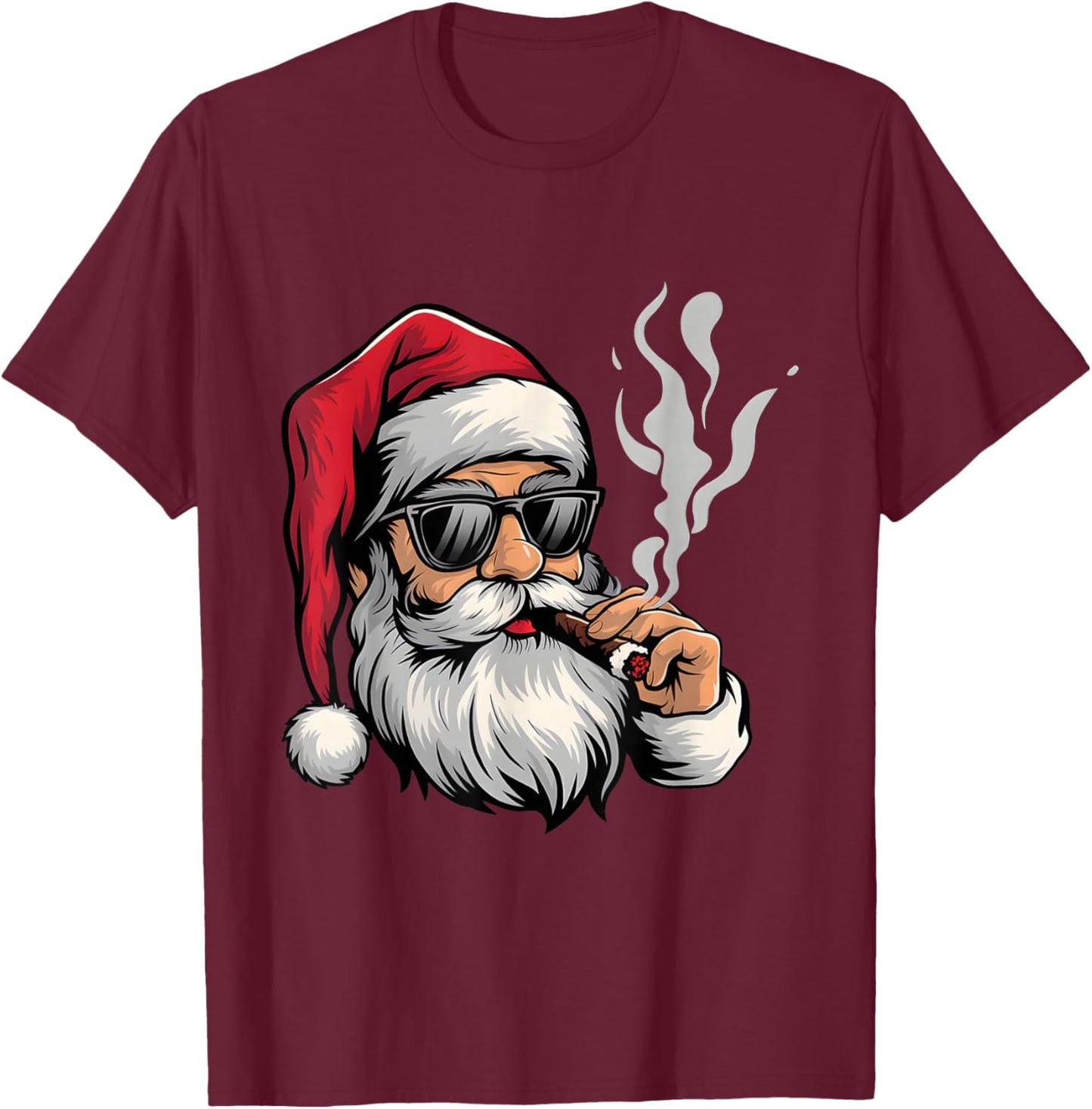 Cool Santa Smoking Cigar Funny Holiday Christmas Design T-Shirt - T-Shirt | Maroon