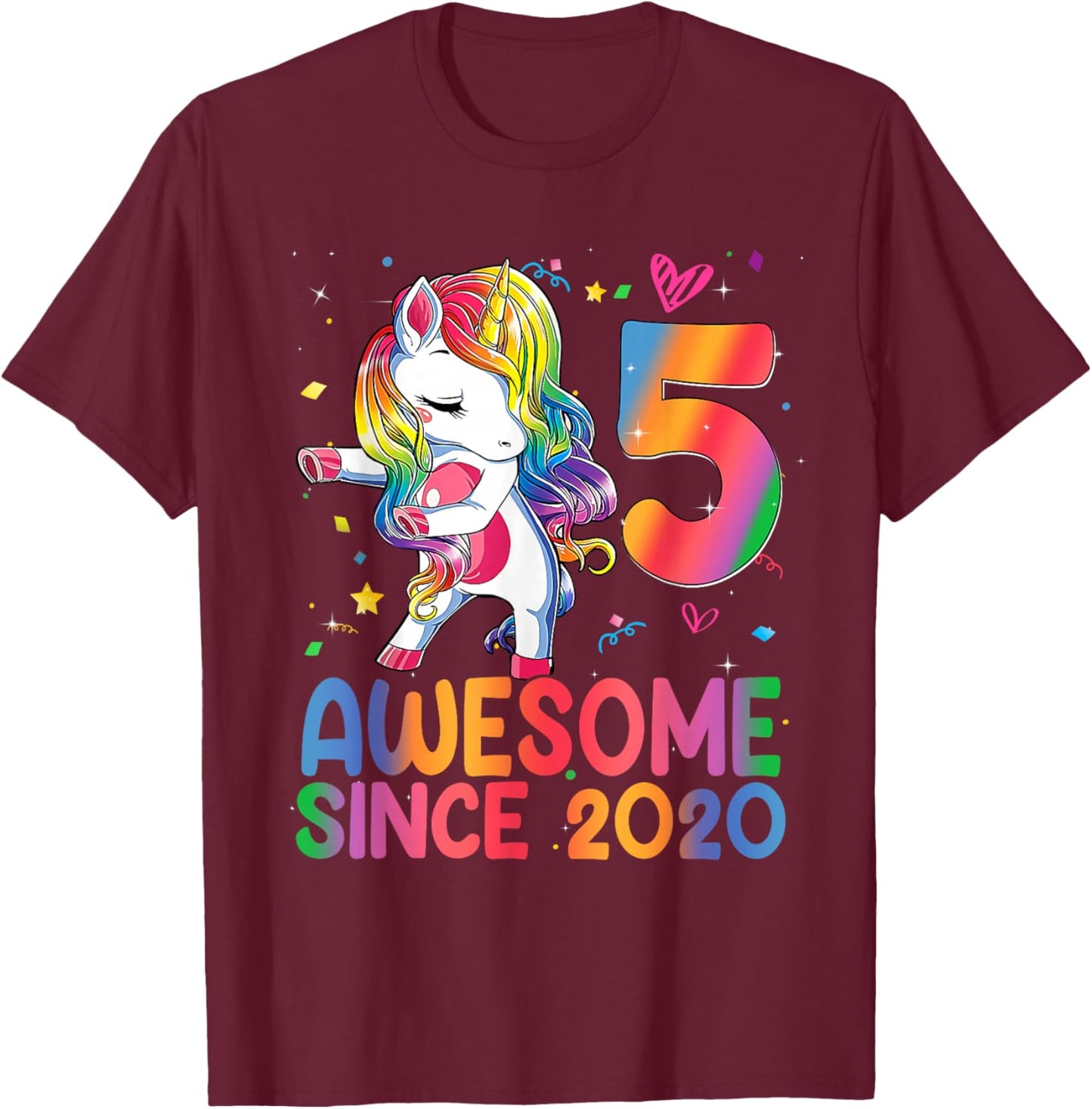 Awesome Since 2020 Unicorn 5th Birthday Gifts Girls Teens T-Shirt - T-Shirt | Maroon
