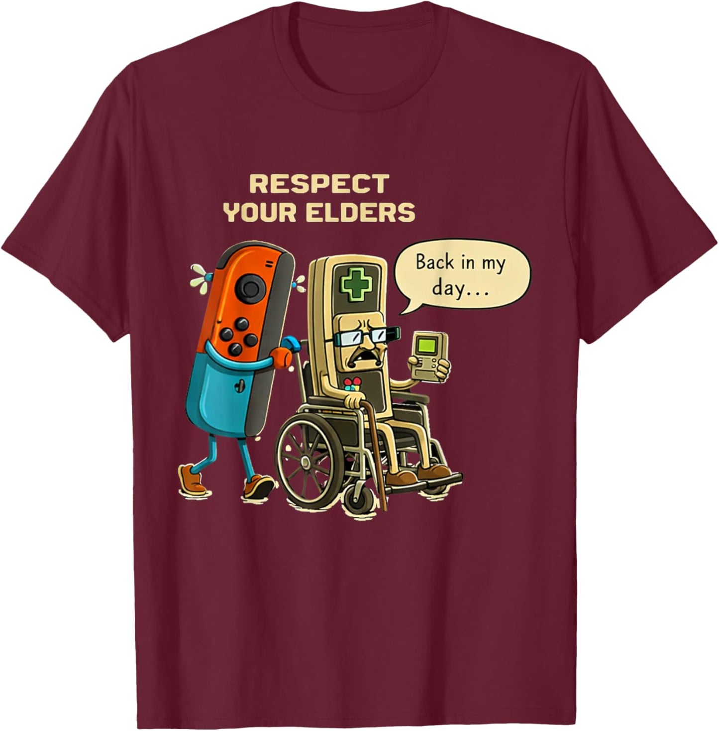 Respect Your Seniors Gaming Control Retro Funny Gamer T-Shirt - T-Shirt | Maroon
