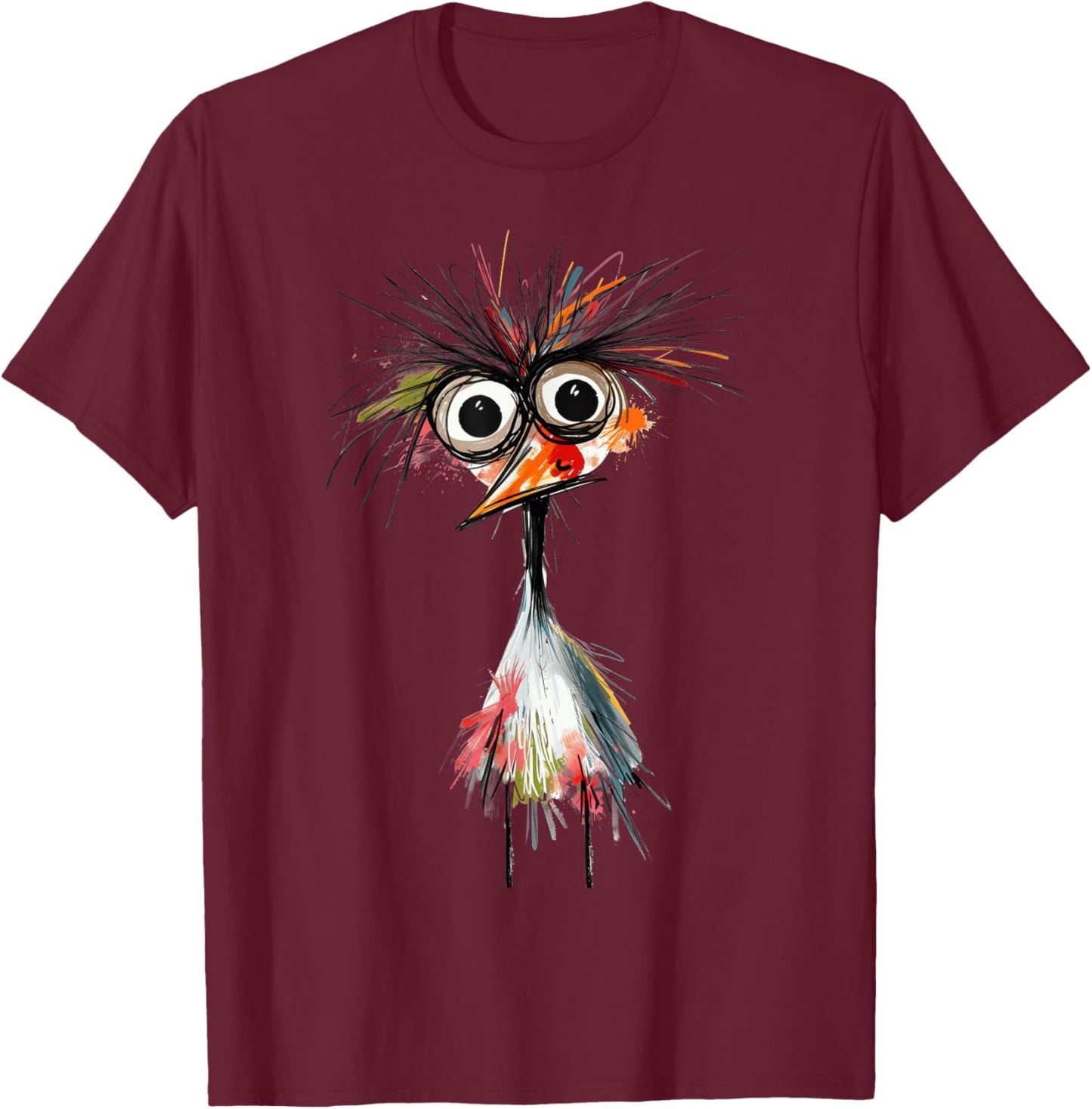 Quirky Abstract Bird Art Messy Whimsical Creature Design T-Shirt - T-Shirt | Maroon