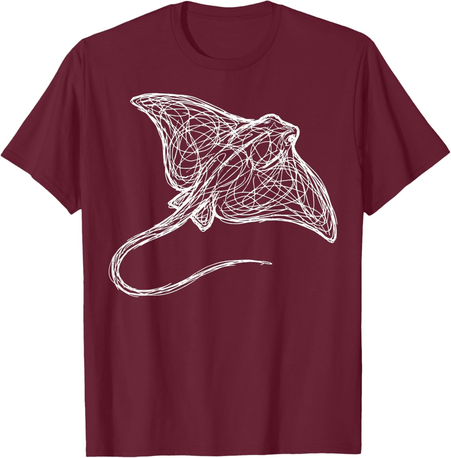 Stingray Line Art Sting Ray Scuba Diver Snorkeler T-Shirt - T-Shirt | Maroon