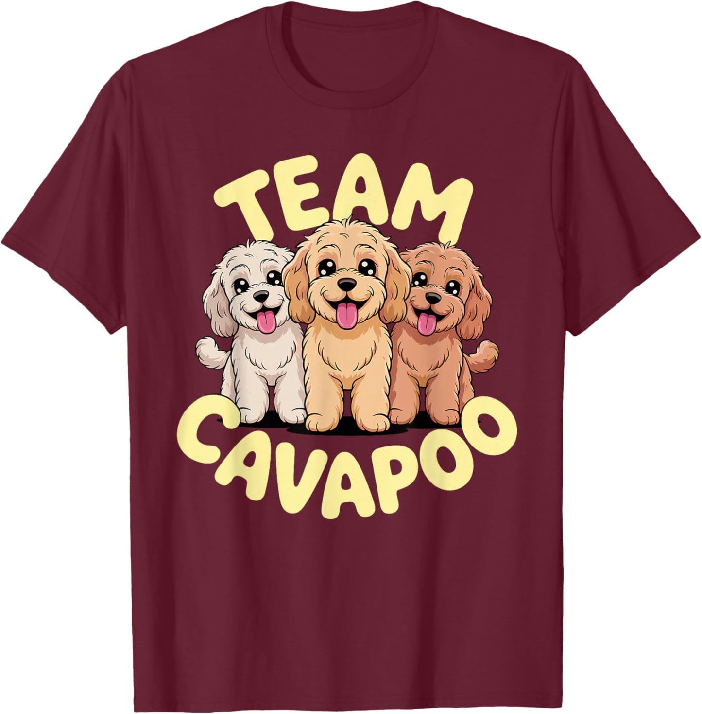 Cartoon Cavalier Poodle Cross Mix Breed Dog Team Cavapoo T-Shirt - T-Shirt | Maroon