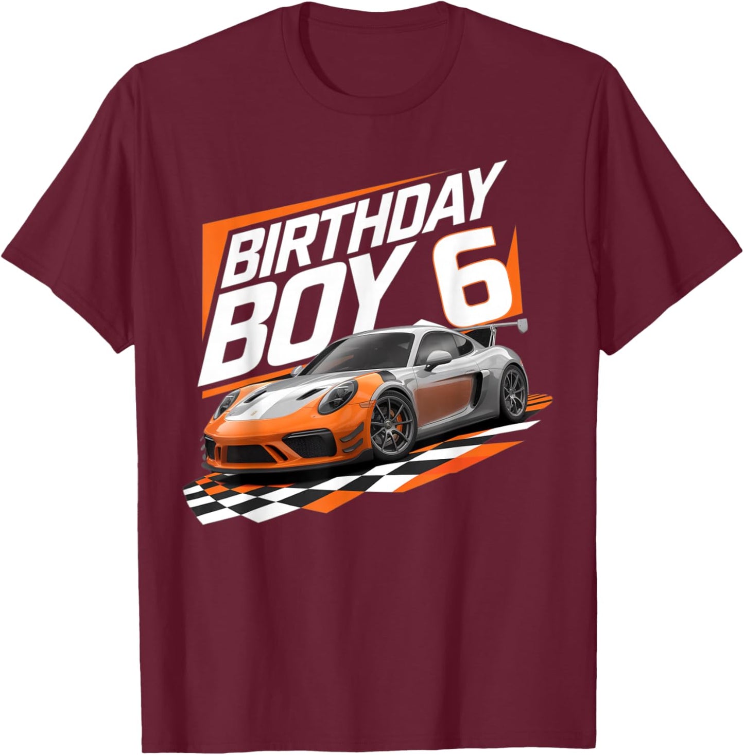 6th Birthday Race Car 6 Year Old Bday Racing Car Boys Kids T-Shirt - T-Shirt | Maroon