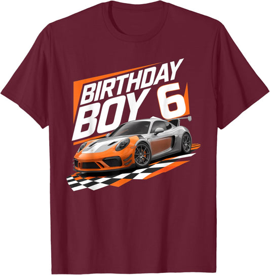 6th Birthday Race Car 6 Year Old Bday Racing Car Boys Kids T-Shirt - T-Shirt | Maroon
