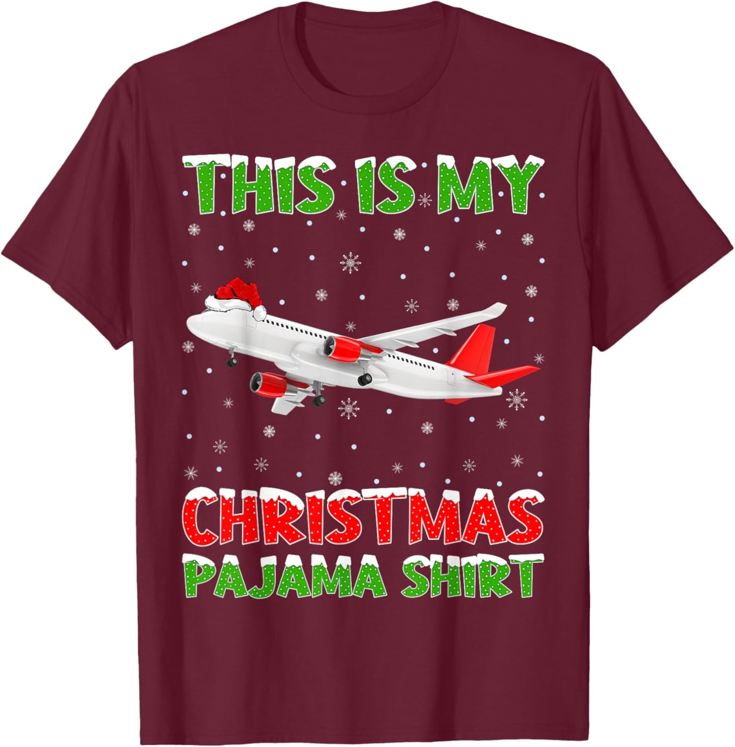 Airplane Xmas Tree Lights This Is My Christmas Pajama T-Shirt - T-Shirt | Maroon
