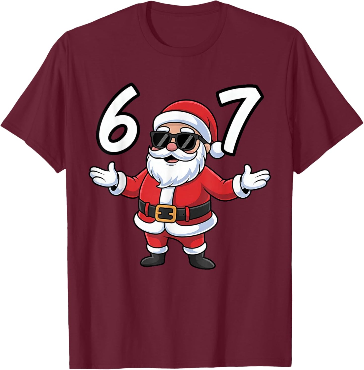 67 Meme Six Seven Number 6 7 Santa Xmas Christmas T-Shirt - T-Shirt | Maroon