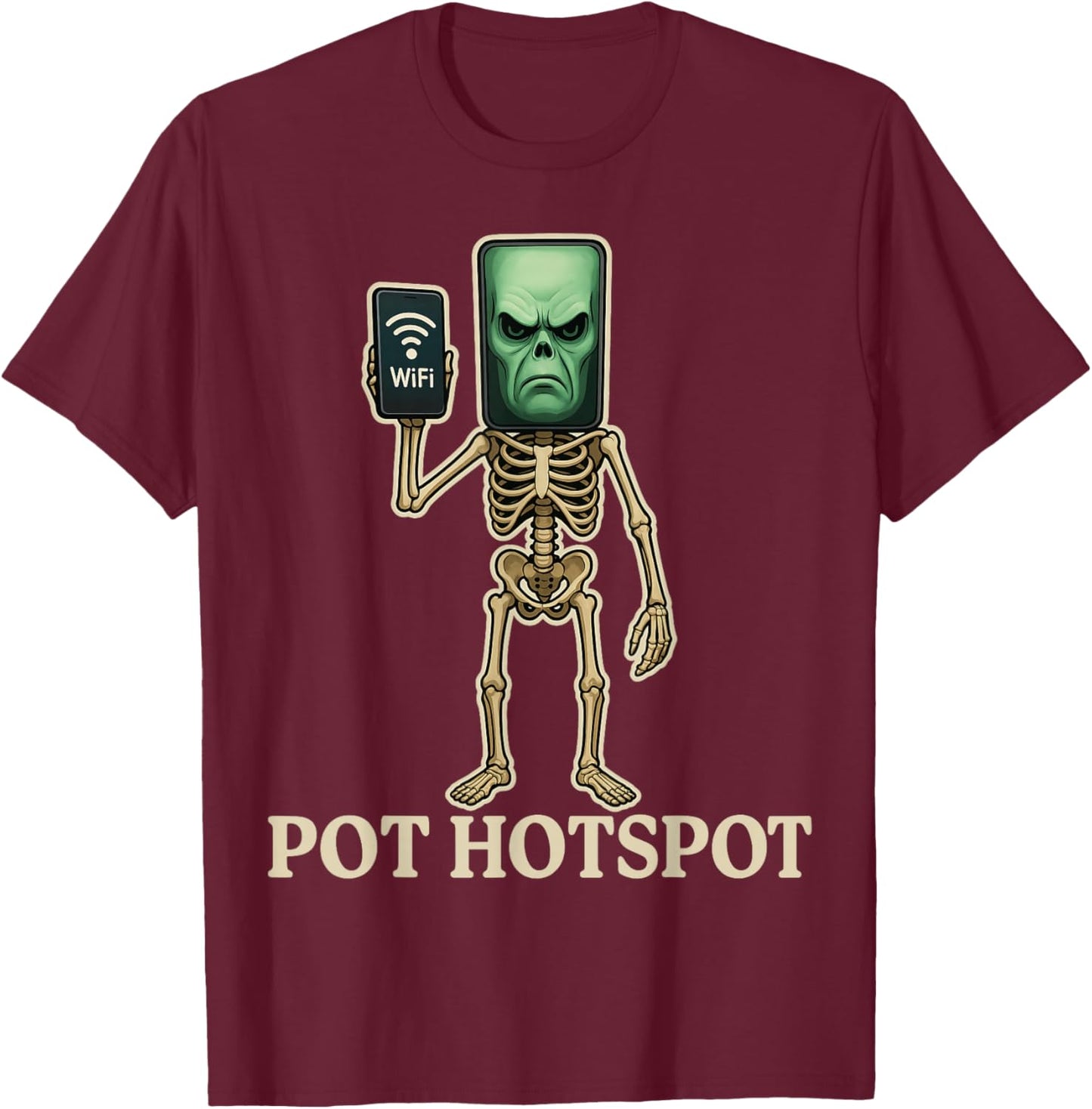 Pot Hotspot - Funny Halloween Brainrot Skeleton Kids Meme T-Shirt - T-Shirt | Maroon