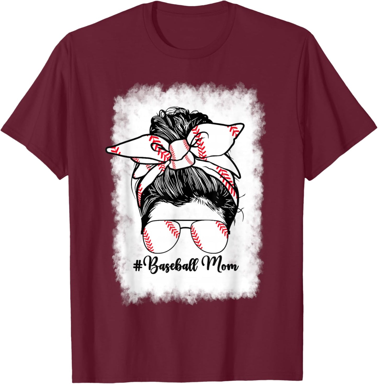 Baseball Mom Mama Messy Bun Baseball Player Son T-Shirt - T-Shirt | Maroon