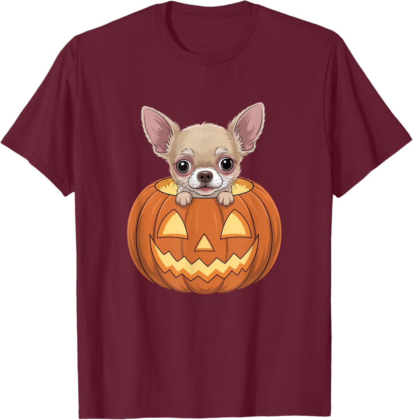 Cute Chihuahua in Pumpkin Funny Dog Halloween T-Shirt - T-Shirt | Maroon