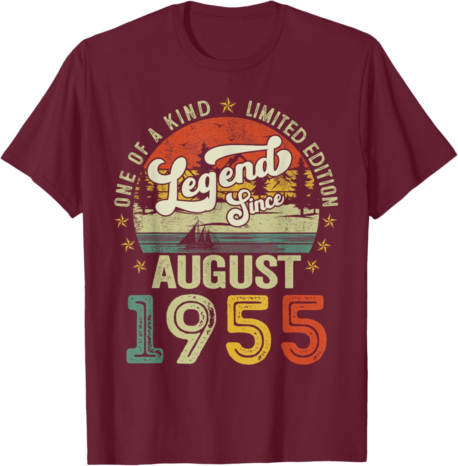 70 Years Old Legend since August 1955 70th Birthday Men Dad T-Shirt - T-Shirt | Maroon