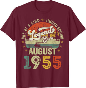 70 Years Old Legend since August 1955 70th Birthday Men Dad T-Shirt - T-Shirt | Maroon