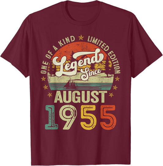 70 Years Old Legend since August 1955 70th Birthday Men Dad T-Shirt - T-Shirt | Maroon