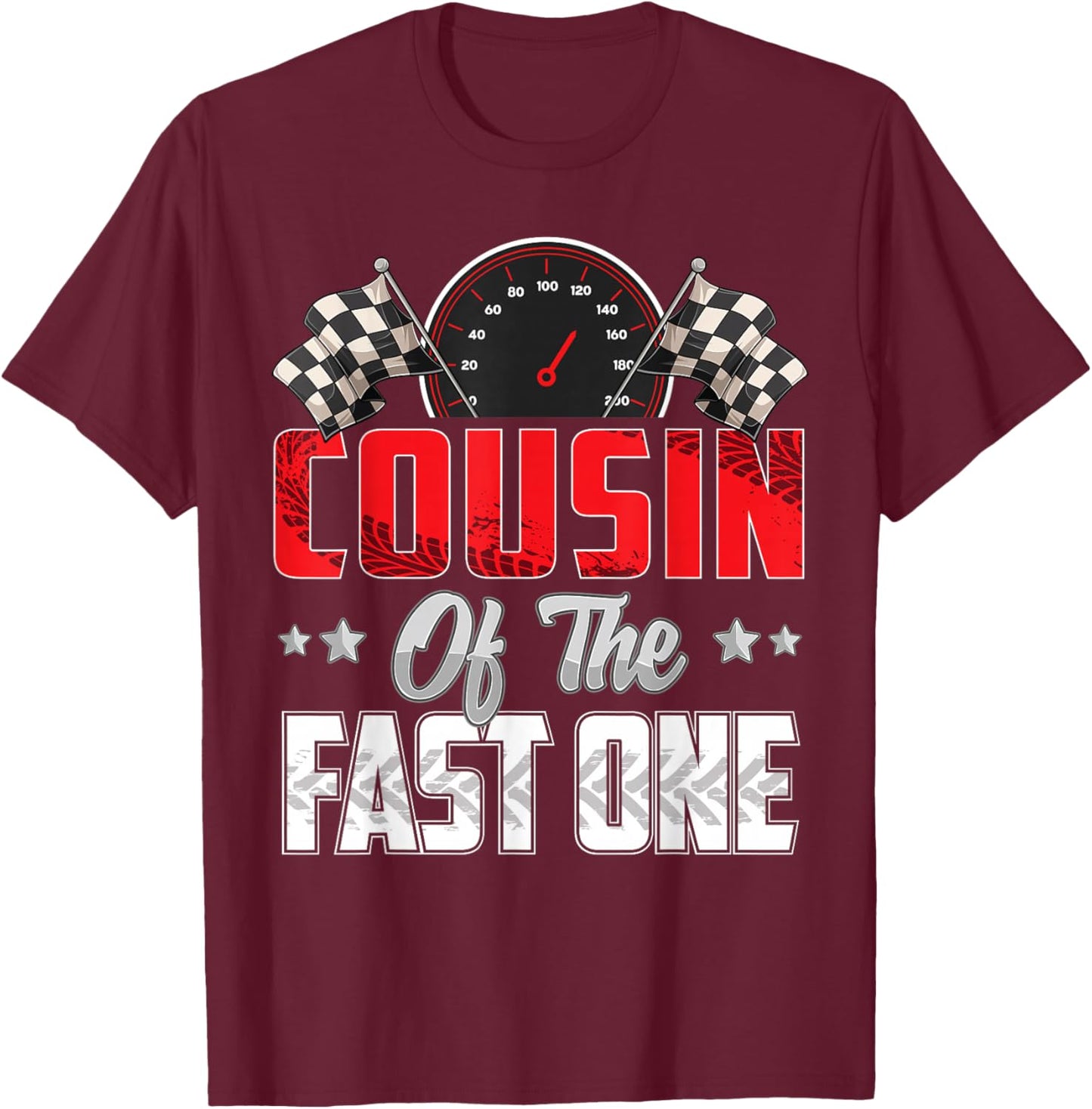1 year old racing car fast one birthday 1st Family Cousin T-Shirt - T-Shirt | Maroon