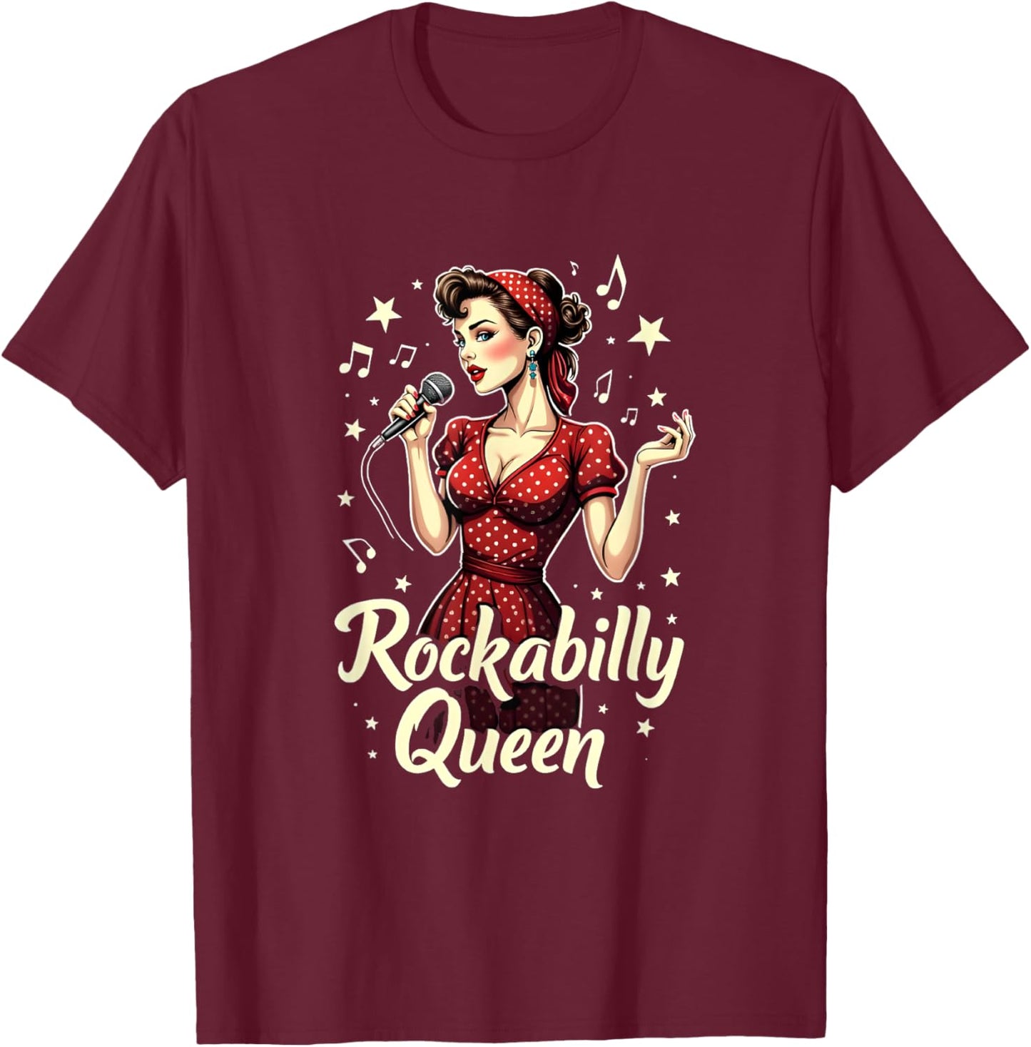 Retro Style Pin Up Rockabilly Queen Rockabilly , Black, S T-Shirt - T-Shirt | Maroon