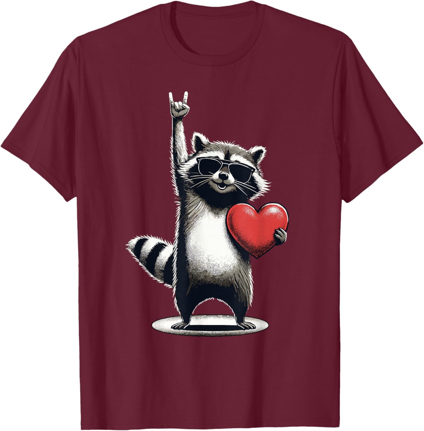 Funny Raccoon Rock on Men Women Kids Valentine's Day T-Shirt - T-Shirt | Maroon