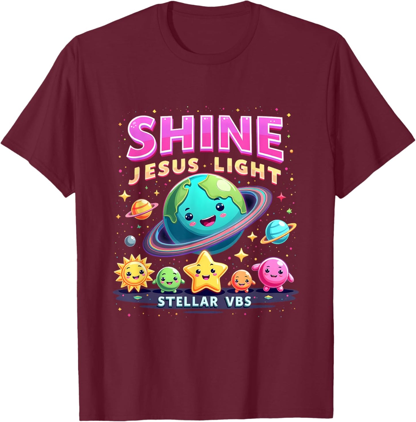 VBS 2025 Jesus Vacation School Camp Christian Stellar Space T-Shirt - T-Shirt | Maroon