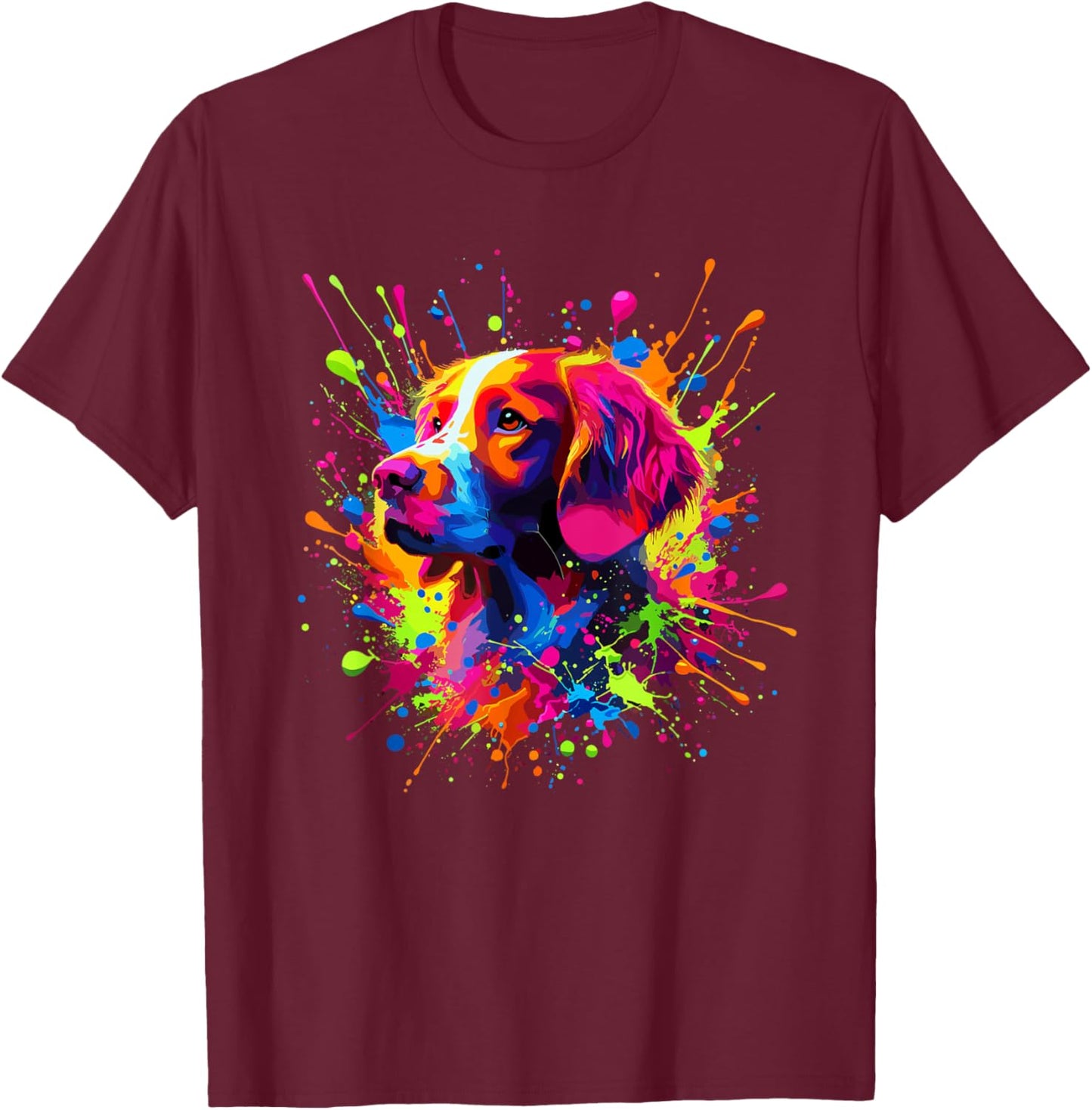 Splash Art Brittany Dog Brittany Spaniel T-Shirt - T-Shirt | Maroon