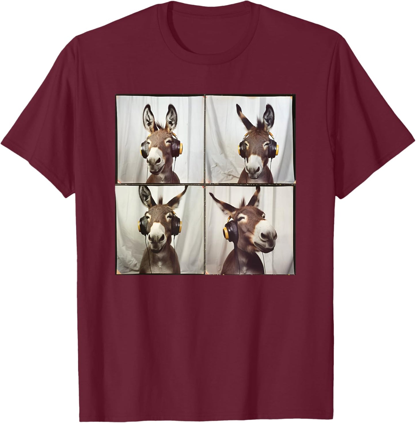 DJ Animal With Headphones Music Men Women Kids Quirky Donkey , Small, Black T-Shirt - T-Shirt | Maroon