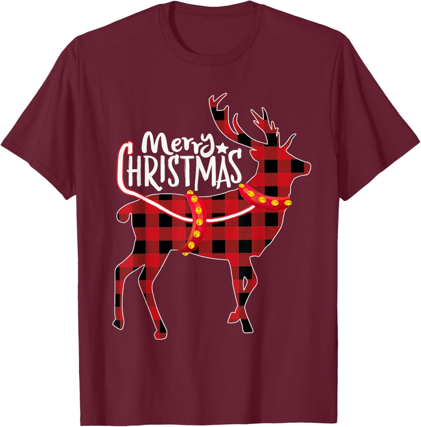 Pajamas Red& Black Plaid Flannel Christmas Reindeer Lovers T-Shirt - T-Shirt | Maroon