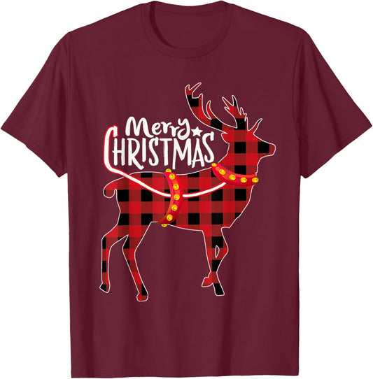 Pajamas Red& Black Plaid Flannel Christmas Reindeer Lovers T-Shirt - T-Shirt | Maroon