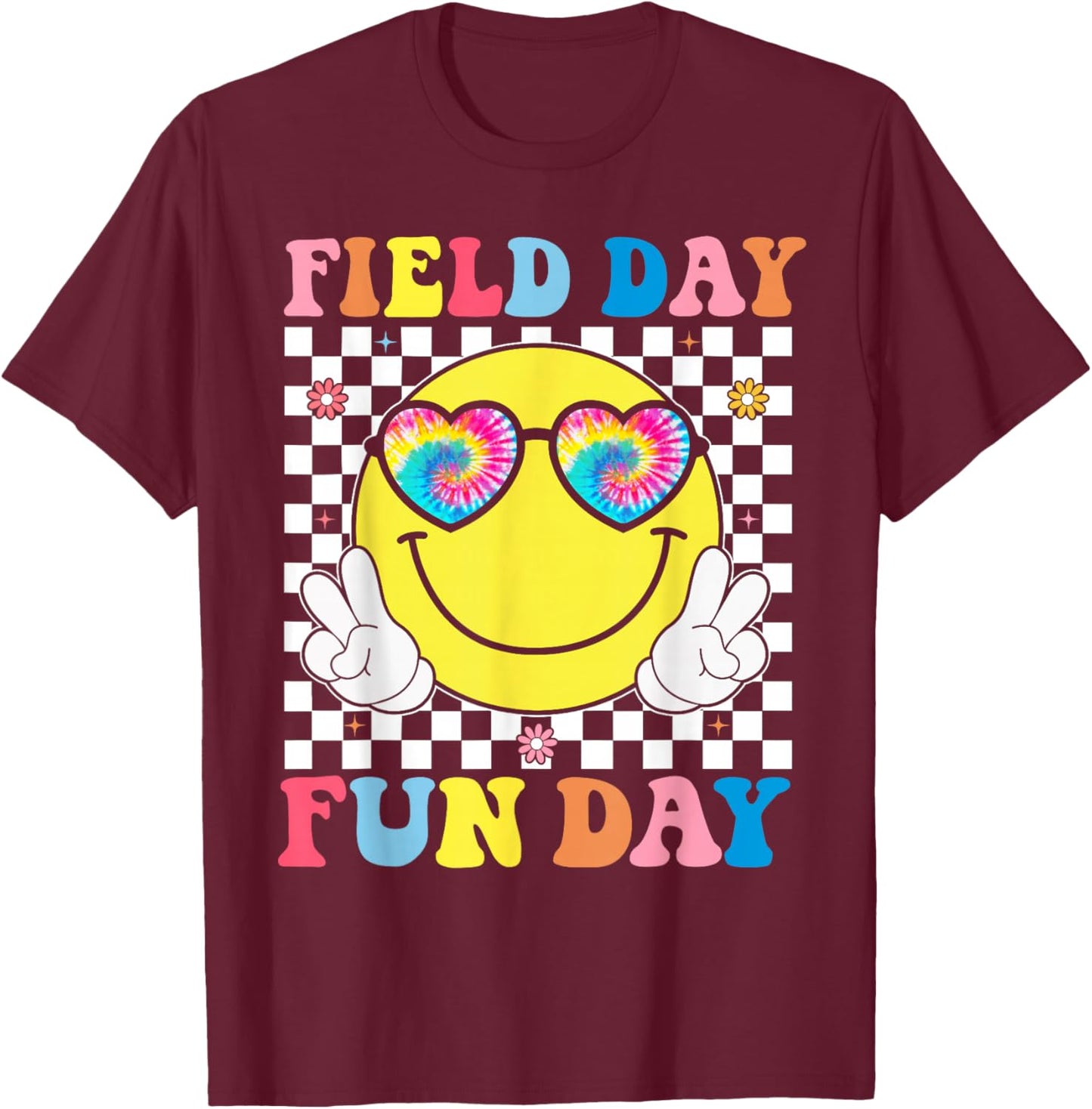 Hippie Field Day Fun Day for Teacher Kids Field Day 2026 T-Shirt - T-Shirt | Maroon