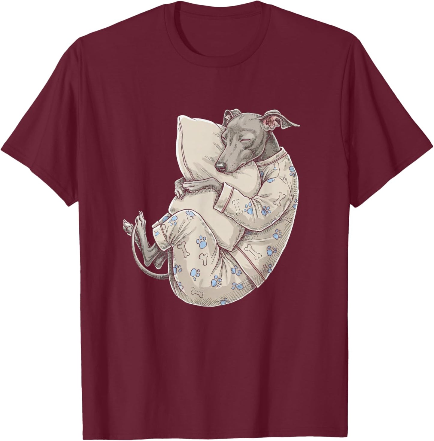 Funny Sleepy Italian Greyhound Pajama Men Women Kids T-Shirt - T-Shirt | Maroon