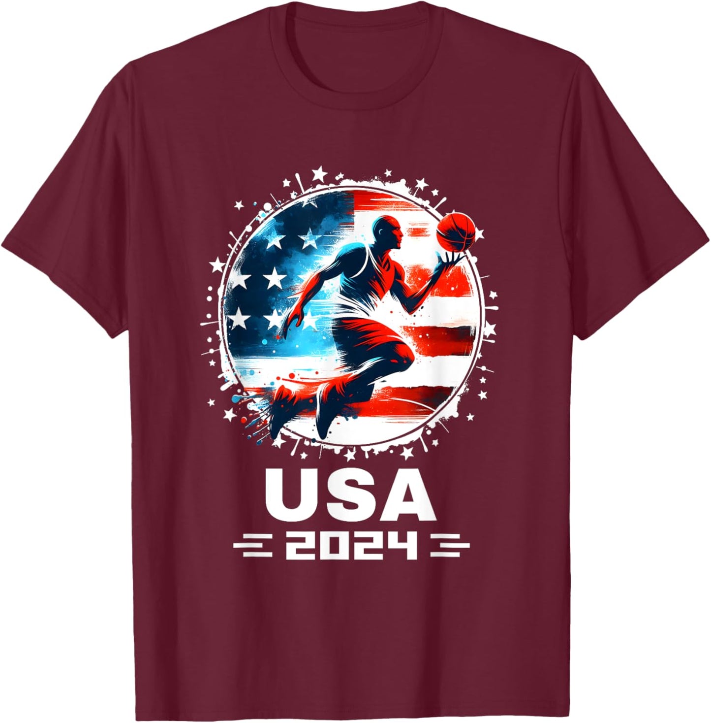 USA Team 2024 Basketball Shirt 2024 Basketball Apparel 2024 T-Shirt - T-Shirt | Maroon