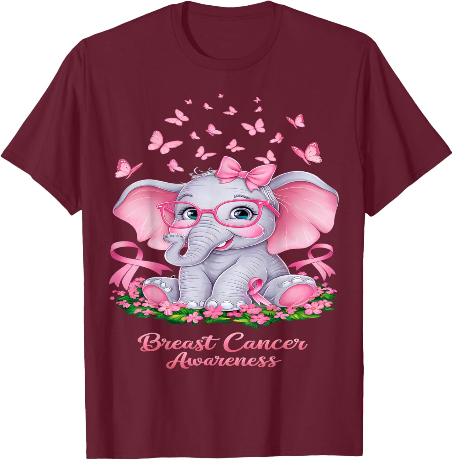 Cancer Awareness Breast Elephant T-Shirt - T-Shirt | Maroon