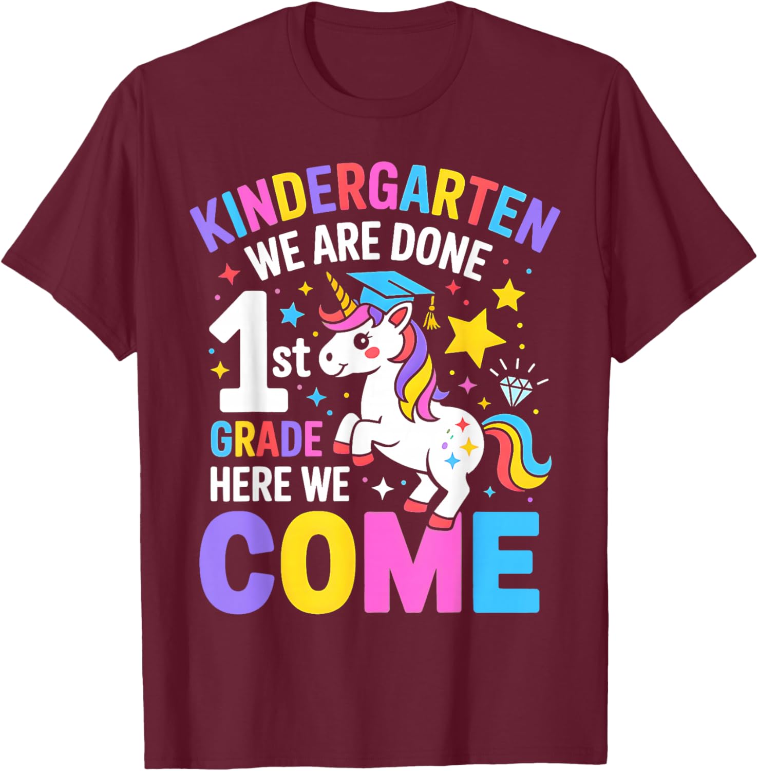 Kindergarten Graduation Cute Unicorn Girls Class of 2026 T-Shirt - T-Shirt | Maroon