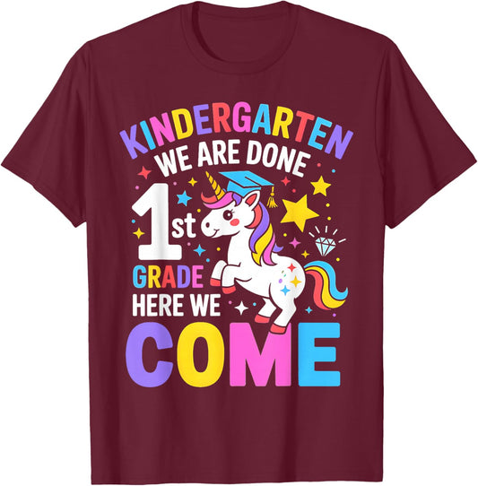Kindergarten Graduation Cute Unicorn Girls Class of 2026 T-Shirt - T-Shirt | Maroon